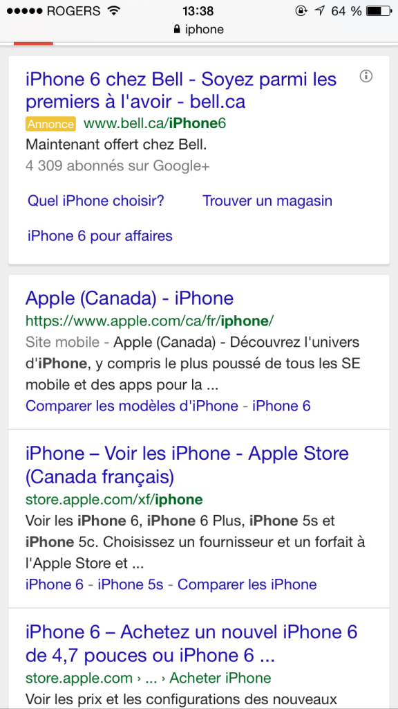 Exemple d'affichage de la nouvelle ligne "Site mobile)